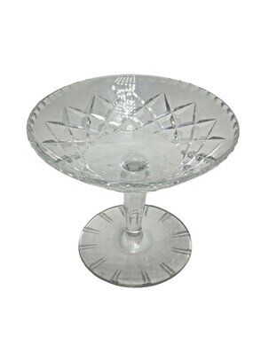 Crystal Pedestal Compote Candy Dish Diamond Cut Pattern Scalloped Edge